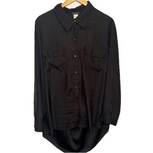 VENUS Black Button-Front Long Sleeve Blouse